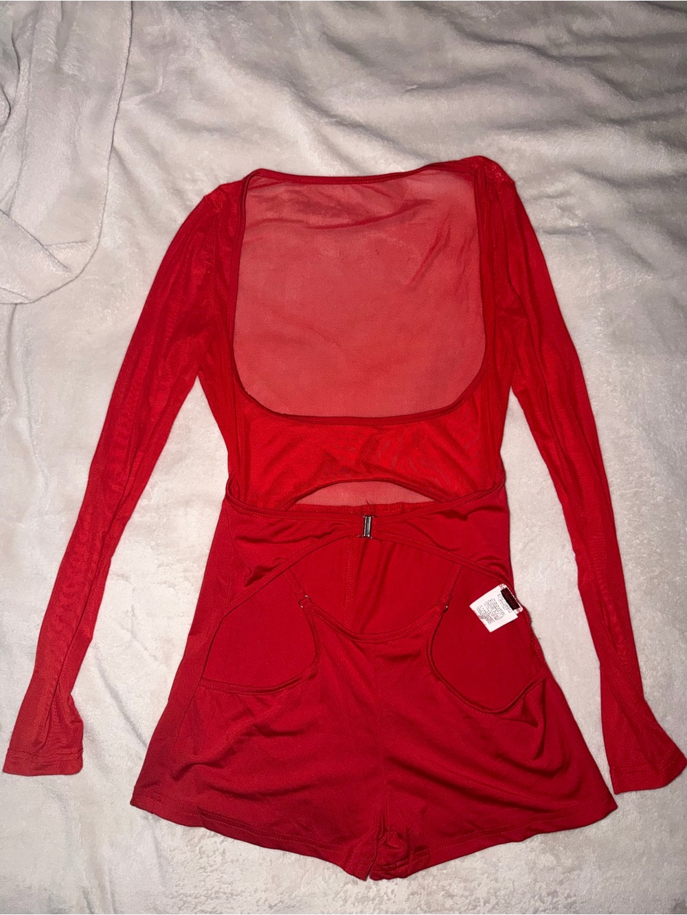 SHEIN Red Mesh Romper with Back Cutout